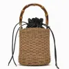 Bags New Wicker Rattan Bucket Bag Bamboo Handle Women Handbags Bohemian Travel Beach Shoulder Bag Handmade Straw Bags for Women Tote