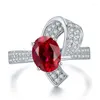 Cluster Rings S925 Silver Ring Ruby Set med 7 9 Oval Deluxe Full Diamond Retro mångsidig