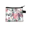 Storage Bags Floral Plaid Print Zipper Cosmetic Bag Pouch Women Kids Canvas Coin Purse Small Wallet Key Card Holder Mini Money