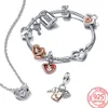 Der neue beliebte S925 Sterling Silber Two Color Key Sliding Heart Suspension Charm ist für Pandora Armband Halskette Halskette geeignet