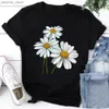 Kvinnors t-shirt plus storlek casual t-shirt kvinnor plus daisy tryck kort slve rund hals lätt stretch t-shirt y240420jv3p