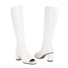 Bottes d'été Peep Toe Knee High grandes tailles 46 talons ronds Chaussures de sandale féminine Côté Zipper Design pour les pieds larges