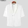 INCERUN Tops Korean Style Mens Silhouette Shoulder Pads Solid Blazer Casual Party Male Allmatch Short Sleeved Suit S5XL 240407