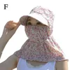 Chapéus largos da borda Mulheres florais Proteção do chapéu de sol Face máscara de protetor solar damas/garotas decote de pescoço de pescoço picando balde h j4g1