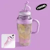 Vattenflaskor 1200 ml stor kapacitet Straw Cup Sports Belly Portable Bottle For Outdoor Sport Fitness Milky Tea