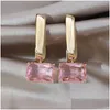 Dangle Chandelier Earrings South Korea Design Fashion Jewelry 14K Gold Plated Square Pendant Glass Elegant Womens Prom Party Accessori Dhxtq