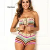 Women's Swimwear Colorful Striped Strapless Crochet Tube Crop Top And Skirt Summer Beach Women 2 Piece Set Dress Girls Bikini Beachwear