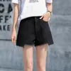 Plus Size White Black Denim Shorts Women Summer Fashion Ripped Jeans Hole Tassel Femme S-3XL 240418