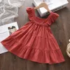 Urso líder verão 2023 Casual bebê menina infantil babados sem mangas vestido princesa vestido fofo coreano coreano roupas 240416