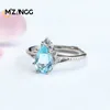 Klusterringar S925 Silveruppsättning Natural Blue Topaz Stone Drop Ring Crystal Energy Healing Luxury Fashion Jewelry Gift for Women