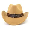 Berets Pentagram skórzany zespół Western Cowboy Hat for Women Men szeroko brzeg poczuł Cowgirl Party Fedora Outdoor Protection