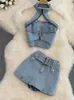 DEAT KVINNOR HALTER Rygglös Sexig denim Top Hig Midjeshorts Två stycken Set Temperament Fashion Spring Summer 2024 11D10231 240412