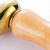 Badrumsvaskar Krattor Luxury Gold Brass Natural Jade Faucet Golden Art Basin Mixer TAPS TRE HOLES TOVORY FINED-SM518