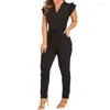 Jumpsuits für Frauen Mode V-Ausschnitt Falten-Ärmel-Jumpsuit modisch