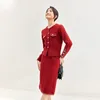 Arbeitskleider Sentubila Strickrock zweiteils Set Frauen 2024 Frühling Herbst Rote Strickjacke Top Frau Elegante Midi -Röcke Sets W33Z51901