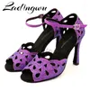 Chaussures de danse Ladingwu femme laser Rignestone latin pour les femmes purple caméléon satin salsa baskets