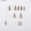 False Nails Shiny Gold Rhinestone Fake Nails Glitter Crystal Design False Nail Patches Full Finished Lady Bride Acrylic Nail Tips 24pcs Y240419 Y240419