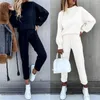 Frauenhose 2PCS Women Loungewear Anzug Langschläfte losen lässigen Tops Jogging Bottoms mit Taschen Tracksanzug für Sport -Yoga -Fitnessstudio