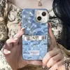 Mobiele telefoonhoesjes zachte siliconenhoes met golvende boog hoogwaardige blauwe bloemenmode telefoonhoesjes voor iPhone 15 14 13 12 11 Pro Max 14 15Puls J240418