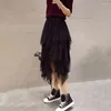 Jupes femmes jupe en tulle féminin élégant avec une taille haute taille à taille élastique ourlet midi élégant pour la mode de streetwear