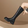 Boots MoonMeek 2024 Genuine Leather Knee High Zipper Thick Heels Women Ladies Winter Autumn