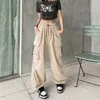 Y2K lastbyxor Zoki Hip Hop Women Streetwear Cargo Pants Lose Polyester Patchwork Full Längd Hög elastisk midja lättviktficka Casual Daily Outfit Summer