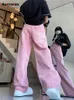 Frauen Jeans Aotvotee Pink für Frauen 2024 Fashion Vintage Low Rise Chic Casual gerade locker in voller Länge weites Bein