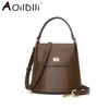 Drawstring AOILDLLI Mini Women Genuine Leather Crossbody Bags Bucket Design Female Shoulder Korean Style Girls Handbags Summer 2024