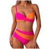 Women's Swimwear 2024 Patchwork Color Block Bikinis Set Fashionable Detachable Padded Underwire Cup Separate Swimsuit