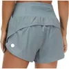 Designer Lu Lemons versnellen High Rise Lined Short Taille Sports Shorts Dames Set Snel drogen Loose Running Kleding Zipper Pocket Fiess Yoga Hoge kwaliteit