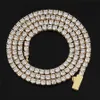 Spring Buckle Tennis Chain Zircon Necklace Single Row Full Diamond Mens Hip Hop Jewelry