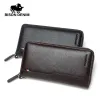 Wallets BISON DENIM fashion brand men wallets genuine leather long zipper purse large capacity credit card holder wallet