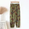 Women's Pants 2024 Spring Summer Printed Pajamas Cotton Crepe Comfortable Loose Large Leaf Home Thin Bottoms