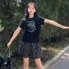 女性用Tシャツヴィンテージ漫画ベアかわいいグラフィック韓国ファッションブラックTシャツ甘い女の子アニメY2Kトップサマーショートスリーブティールーズ