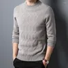 Men's Sweaters Pure Wool Thickened Warm Sweater Winter Solid Color Men Jacquard Business Casual Slim Fit Brand Round Neck Knit Pullover