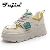 Casual Shoes Fujin 6cm Cow Genuine Leather Platform Wedge Chunky Sneaker Comfy High Brand Breathable Spring Summer Mixed Color