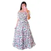 New Spring/Summer 2024 Women's One Fragmented Flower Fashion Off Shoulder Long Printed Dress