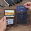 Holders Vintage Crazy Horse Genuine Cowhide Leather Casual Women Men's Women's Large Passport Cover Credit ID Card Holder Cash Case