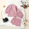 Clothing Sets Bmnmsl Kids Girls Three Pieces Fall Outfit Long Sleeve Open Front Jacket With Camisole And Shorts Set