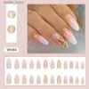 False Nails 24pcs 골드 프랑스 아몬드 거짓 손톱 웅장한 반짝이는 가짜 손톱 단순한 전체 덮개 손톱 팁 인공 Y2404190N4E