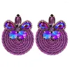 Boucles d'oreilles en peluche élégante violet pour femmes gilrs rond ramiement tassel bijoux de vacances