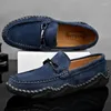 Casual Shoes Selling Men's Loafers Europe America Handmade Soles Wear-resistant Flat Commuting Work Blue Versatile