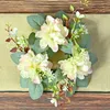 Decorative Flowers Candlestick Garland Elegant Artificial Dahlia Wreath Candle Ring With Green Leaves Flower For Home Wedding Party Table