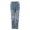 Jeans femminile in denim vintage solido buco dritto per donne con la vita alta elastica ragazza adolescente sottile
