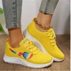 Casual Shoes Fashion Print Women's Sneakers 2024 Lace-Up Breathable Mesh Woman Soft Bottom Non-Slip Ladies Sport