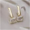 Dangle Chandelier Earrings South Korea Design Fashion Jewelry 14K Gold Plated Square Pendant Glass Elegant Womens Prom Party Accessori Dhxtq