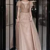 Robes de piste Champagne Celebrity perle à paillettes françaises French Retro Puff Sleeve A Line Female Femme Party Vestido Robes de soirée 2024