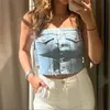 Womens Button Down Denim Bustier Crop Top Strapless Jeans Corset Backles Push Up Tank Tops Vintage Harajuku Streetwear 240407