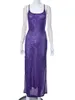 Casual Dresses Luxury Sequins Women 2024 Sexy Sleeveless Two Sides Slit See-through Backless Purple Summer Dress Evening Party Formal