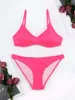 Women's Swimwear Two Piece Bikini Thin Shoulder Strap Solid Texture T-back Swimsuit 2024 Sexy Beach Women Vintage Bathing Suit